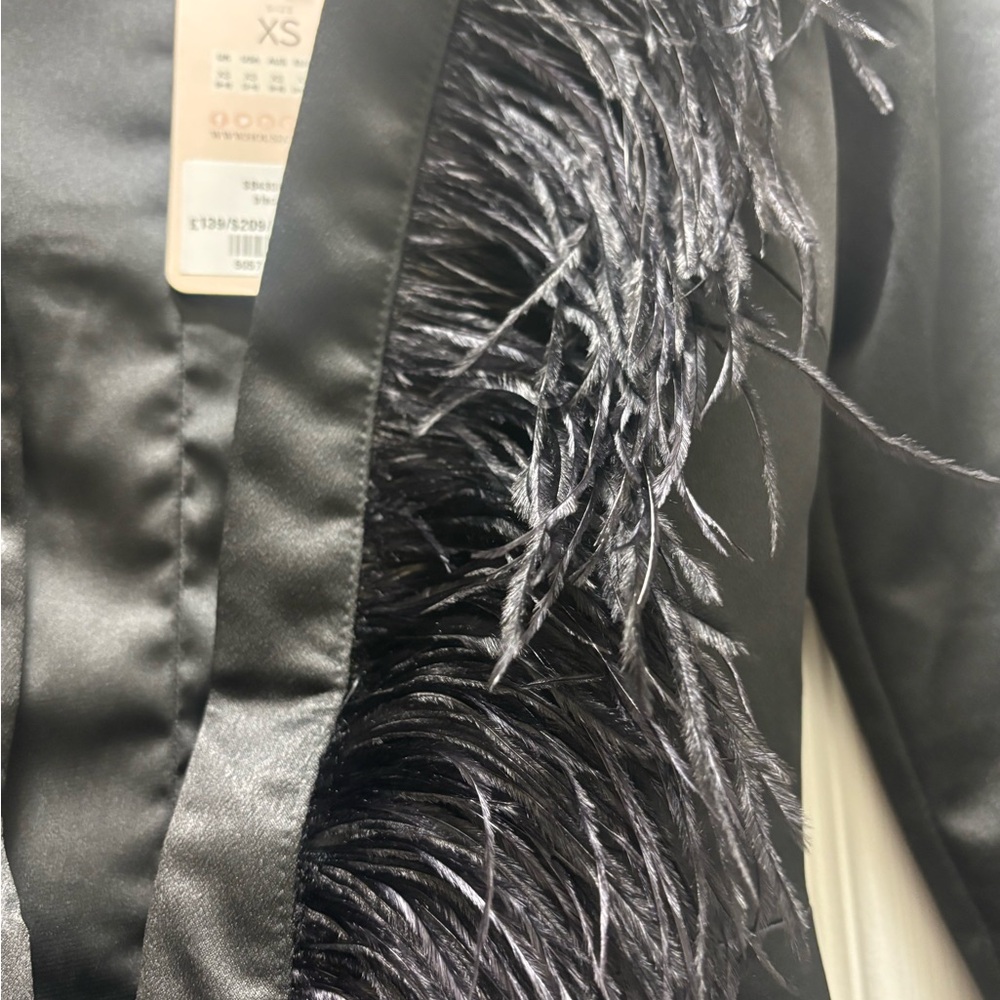 Black Satin Dress with Feather Detail (Tara) House Of CB - Picture 6 of 8